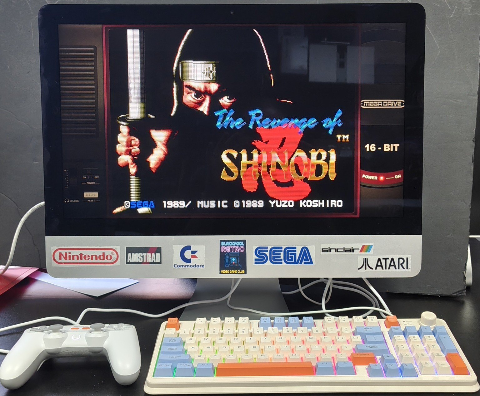 Retro gaming setup running The Revenge of Shinobi